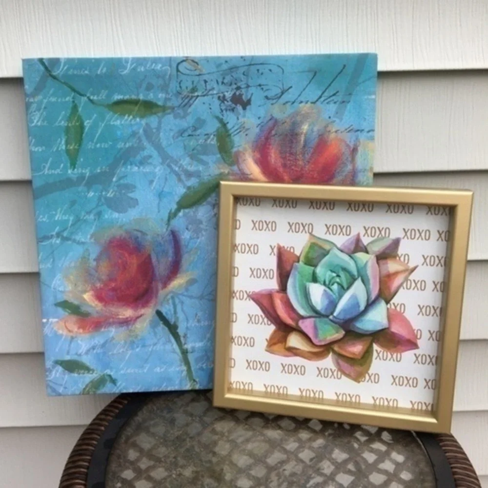 Wall art Bundle set of two peaceful blue and pink art